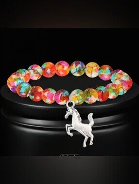 Colorful Sediment Jasper 8mm Natural Gemstone Beads Healing Bracelet &Horse Char